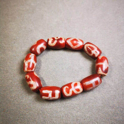Fire Agate Dzi Bead Bracelet - Tibetan Buddhist mala beads, view 4
