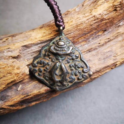 Buddhist Amulet, Vase and Golden Fish Badge,Thokcha - Tibetan Buddhist amulet, front view