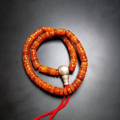108 Mala Bracelet,8mm - Tibetan Buddhist mala beads, close-up detail