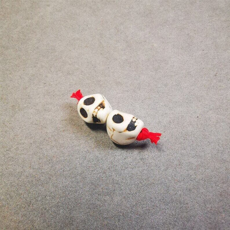 Citipati Skull Marker Beads 0.4" - Tibetan Buddhist art, view 7