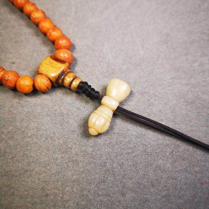 Yak Bone Carved Vajra Bell Amulet Pendant,Spacer Bead for Mala - Tibetan Buddhist mala beads, front view