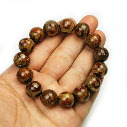 3 Eyes Dzi Beads Bracelet,Wrist Mala,0.55" - Tibetan Buddhist mala beads, view 7