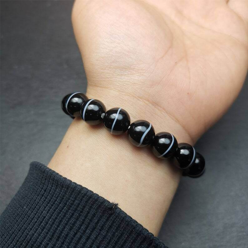 Black Agate Prayer Beads Bracelet - Tibetan Buddhist art, view 7