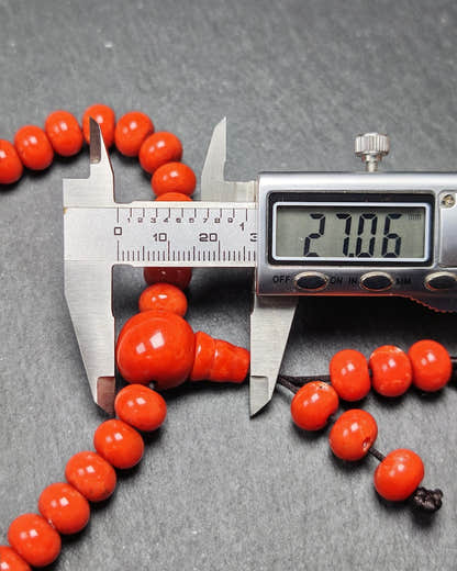 10mm Red Bamboo Coral Necklace Mala - Tibetan Buddhist mala beads, size reference