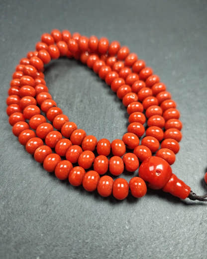 10mm Red Bamboo Coral Necklace Mala - Tibetan Buddhist mala beads, view 5