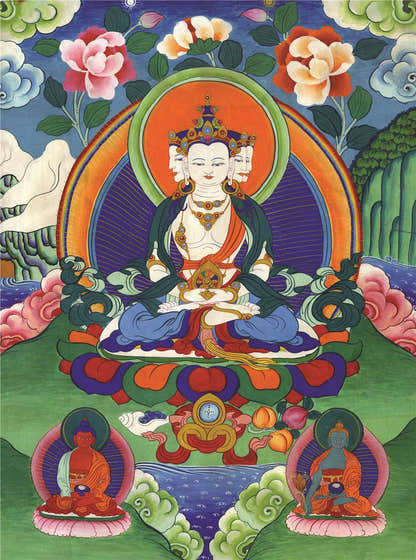 Vairocana - Mahavairocana - 18th Century - Tibetan thangka painting, front view
