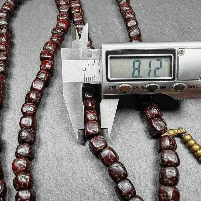 Mala Necklace,Old 8mm 108 Rudraksha Prayer Beads - Tibetan Buddhist mala beads, size reference