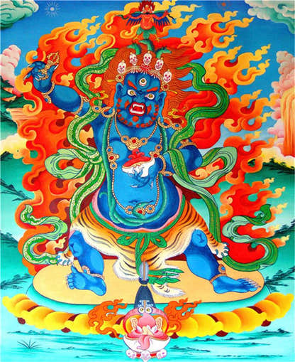 Mahakala Image - Tibetan thangka painting, front view