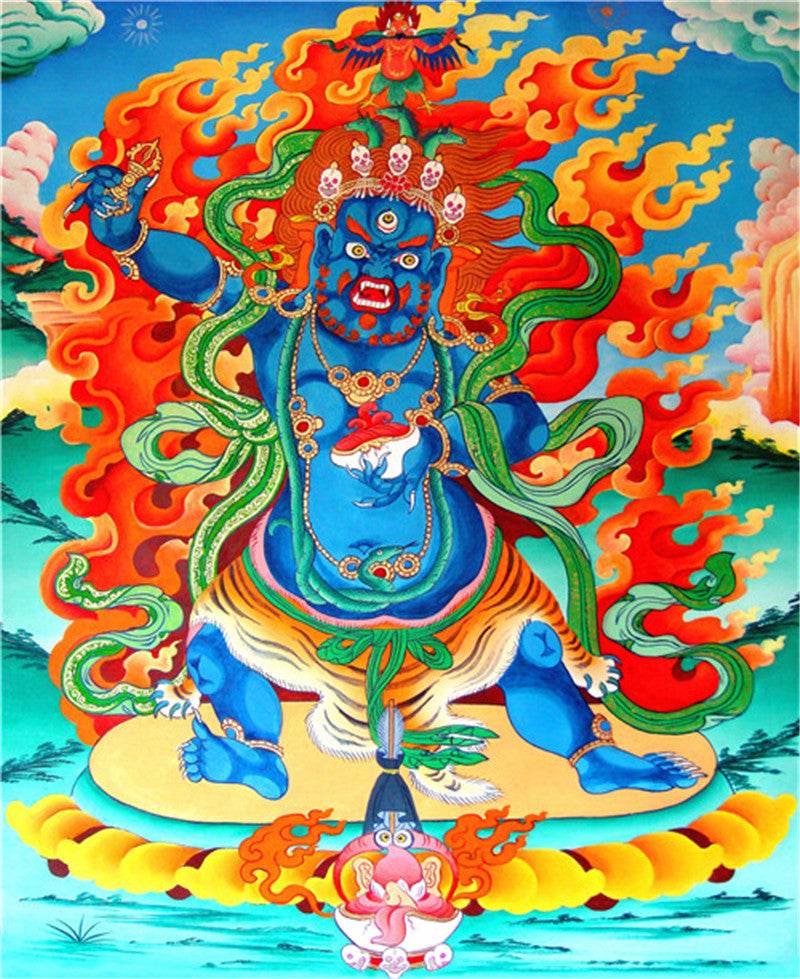 Mahakala Image - Tibetan thangka painting, front view