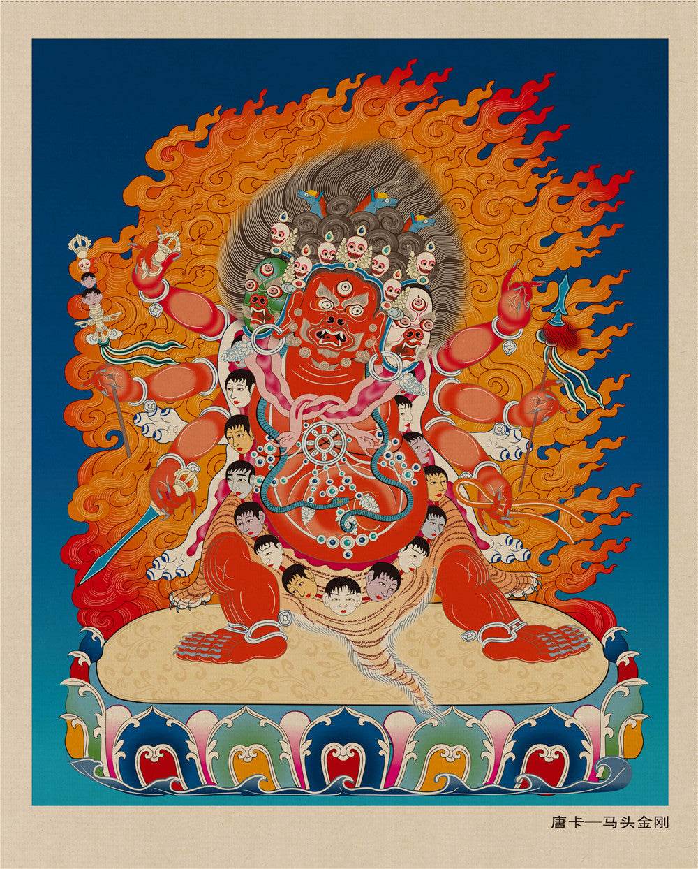 Hayagriva - Tibetan thangka painting, front view