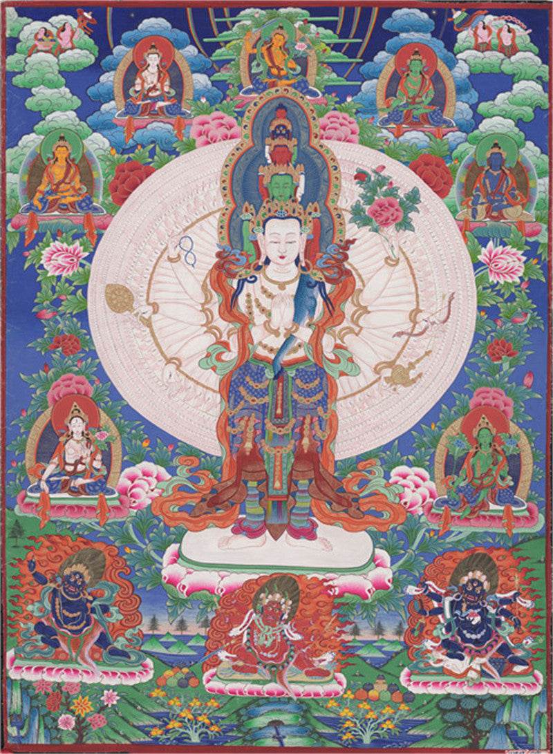 1000 Arms Avalokiteshvara Image - Tibetan thangka painting, front view
