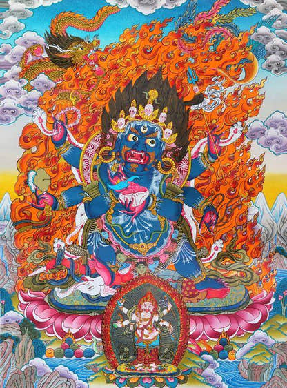 Mahakala - Tibetan thangka painting, front view