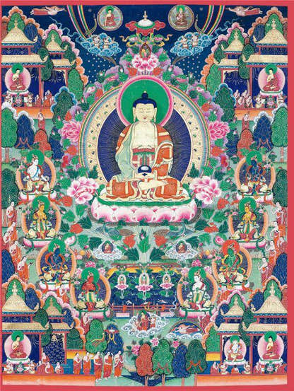 Western Pure Land of Ultimate Bliss - Tibetan thangka painting, front view