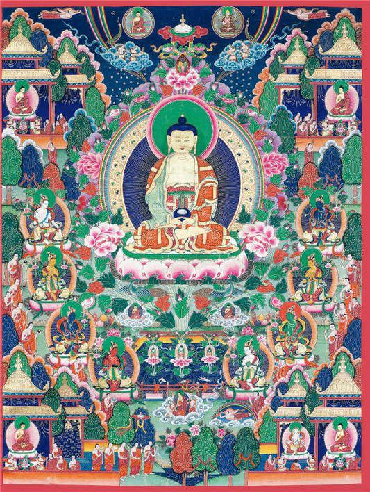 Western Pure Land of Ultimate Bliss - Tibetan thangka painting, front view