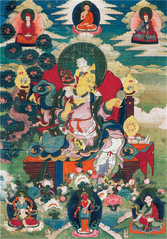 Guru Rinpoche Image - Tibetan thangka painting, front view