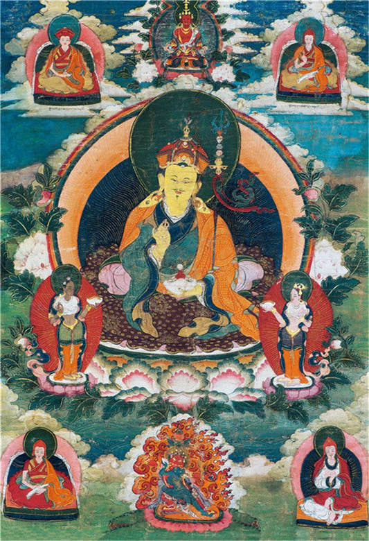 Guru Rinpoche Image - Tibetan thangka painting, front view