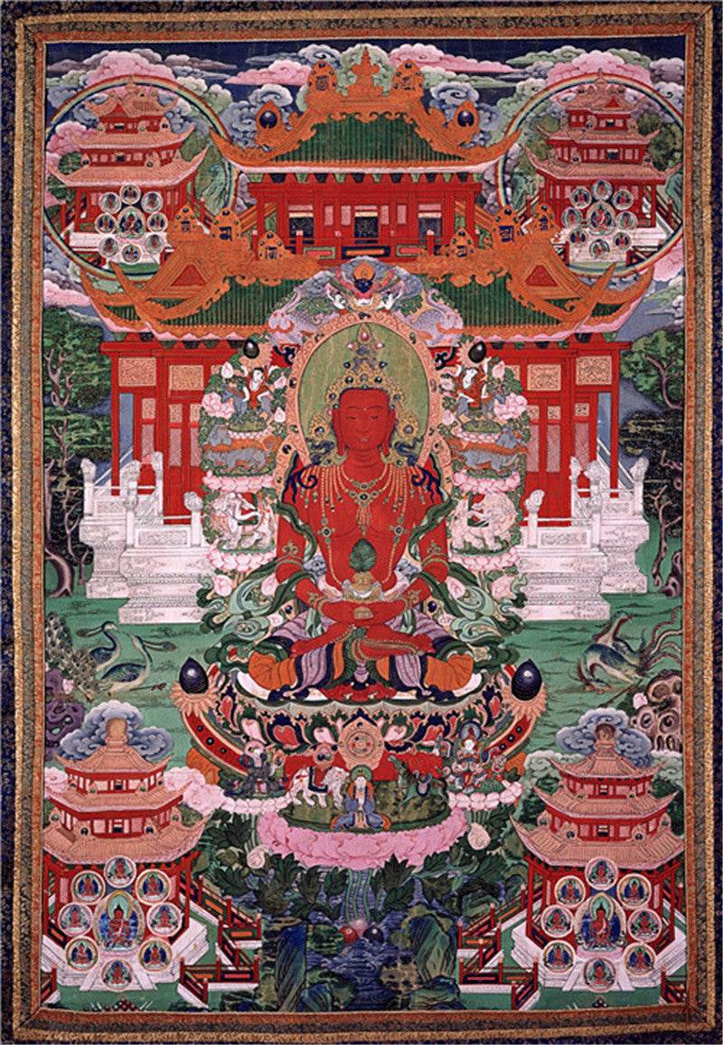 Amitayus Image - Tibetan thangka painting, front view