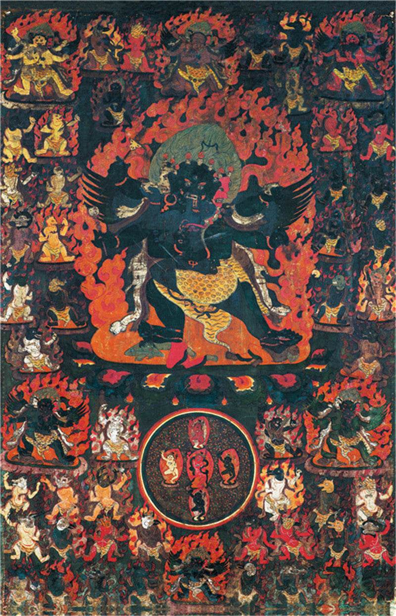 58 Wrathful Deities of Bardo Thodol Image - Tibetan thangka painting, front view