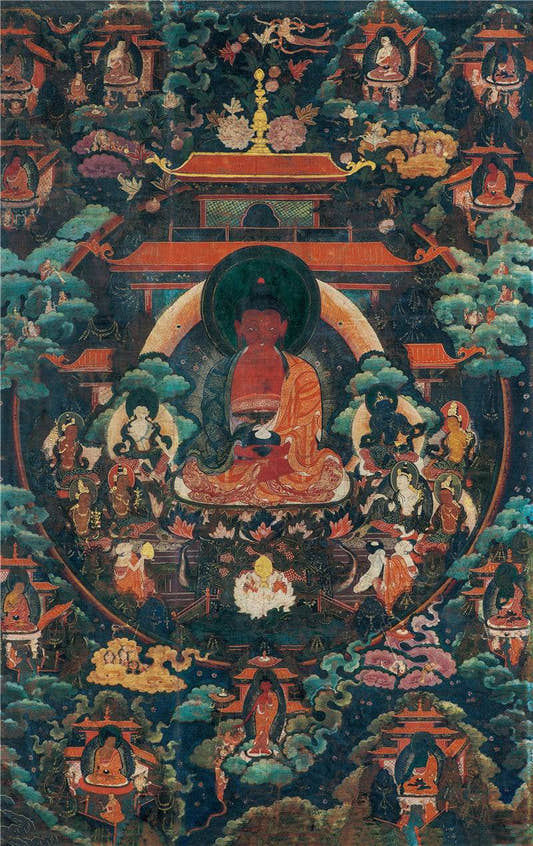 Amitabha - 18th Century Old Version Image - Tibetan thangka painting, front view