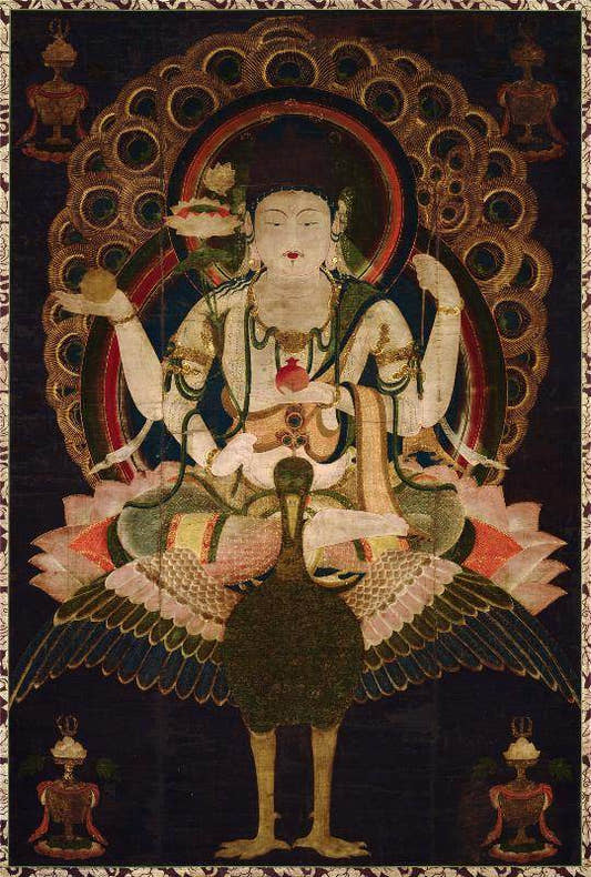 Mahamayuri - 12th Century - Tibetan thangka painting, front view