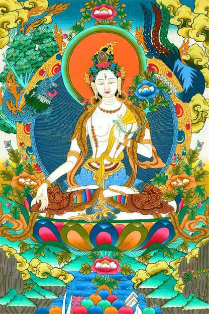 White Tara - Tibetan thangka painting, front view