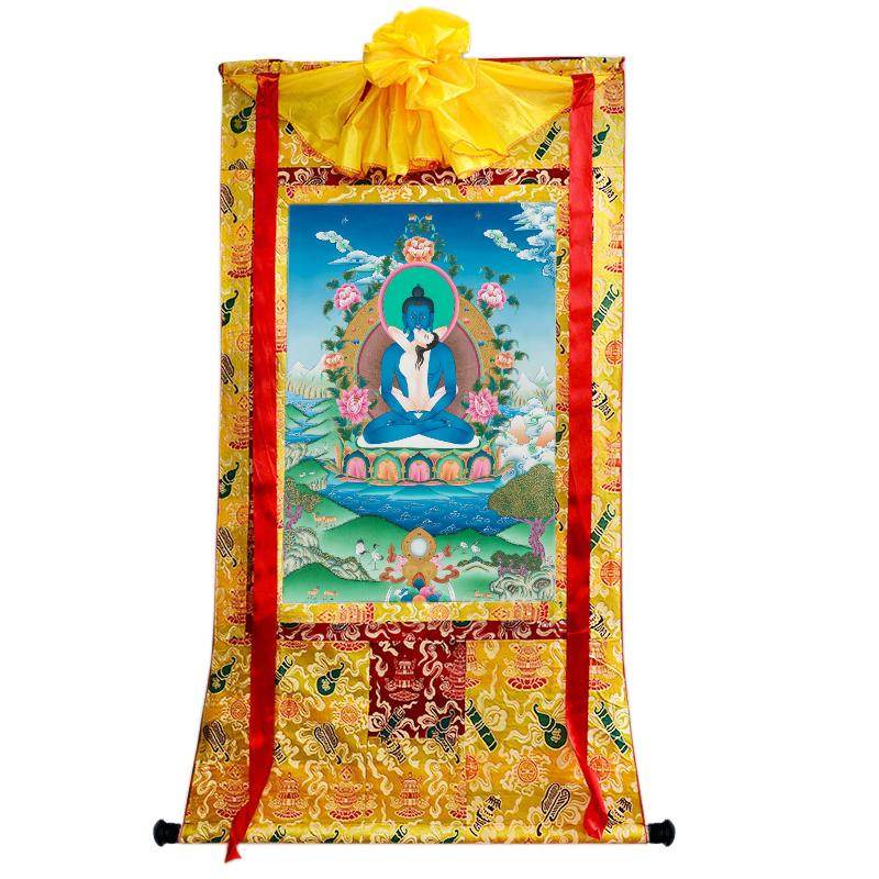 Samantabhadra in Yab Yum - Tibetan thangka painting, close-up detail