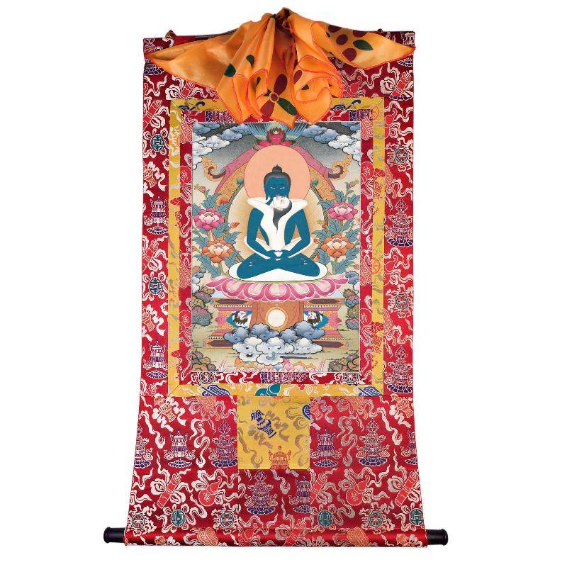 Samantabhadra in Yab Yum - Tibetan thangka painting, detailed view