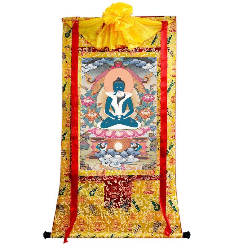 Samantabhadra in Yab Yum - Tibetan thangka painting, close-up detail