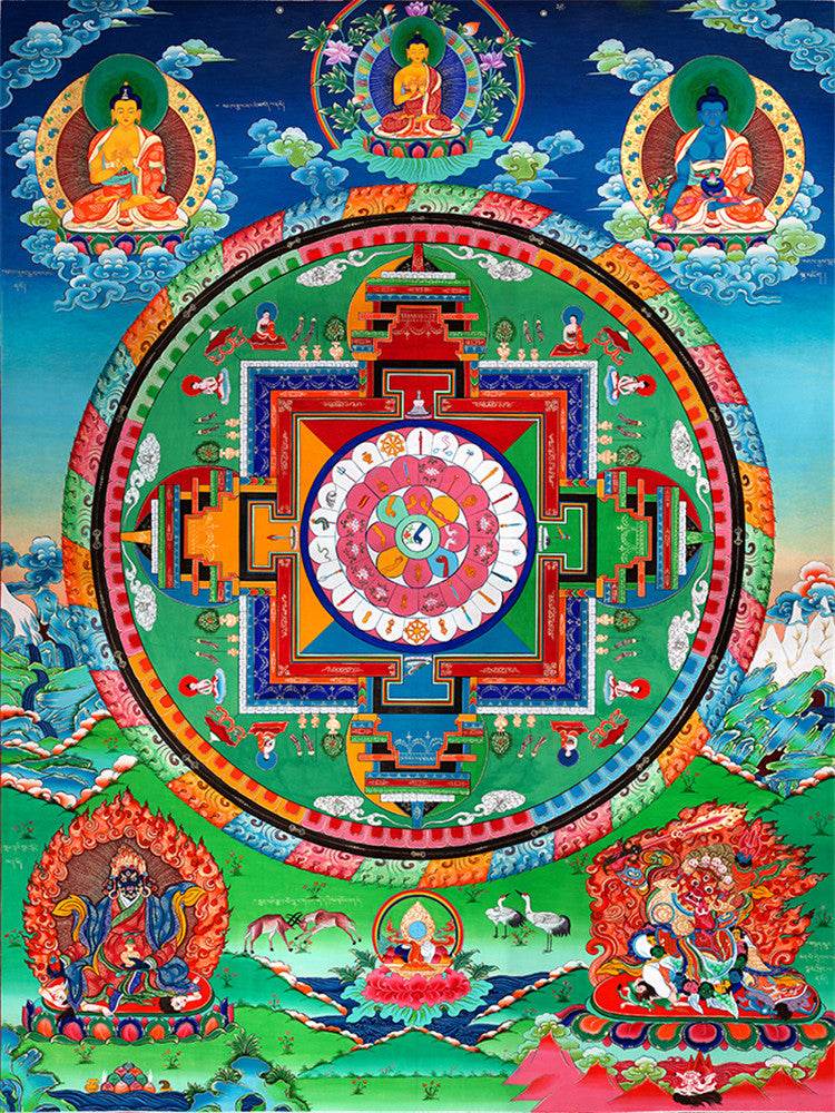 Mandala of Medicine Buddha - Tibetan thangka painting, front view