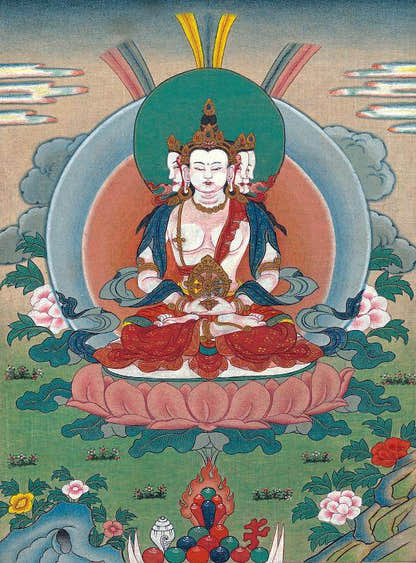 Vairocana - Mahavairocana - Tibetan thangka painting, front view
