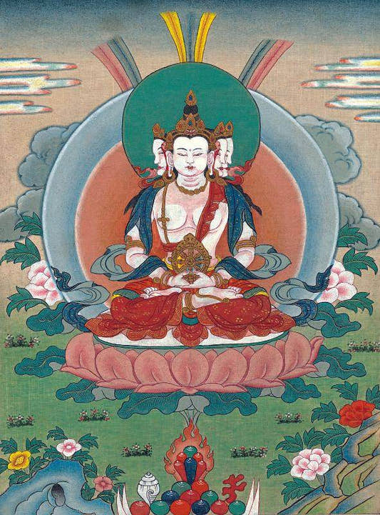 Vairocana - Mahavairocana - Tibetan thangka painting, front view