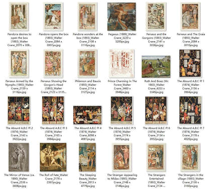 75 Painting Images by Walter Crane English, 1845 - 1915 - Tibetan Buddhist thangka, close-up detail