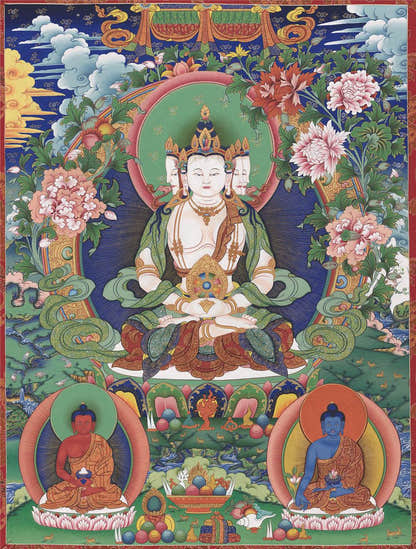 Vairocana - Mahavairocana - 18th Century - Tibetan thangka painting, front view