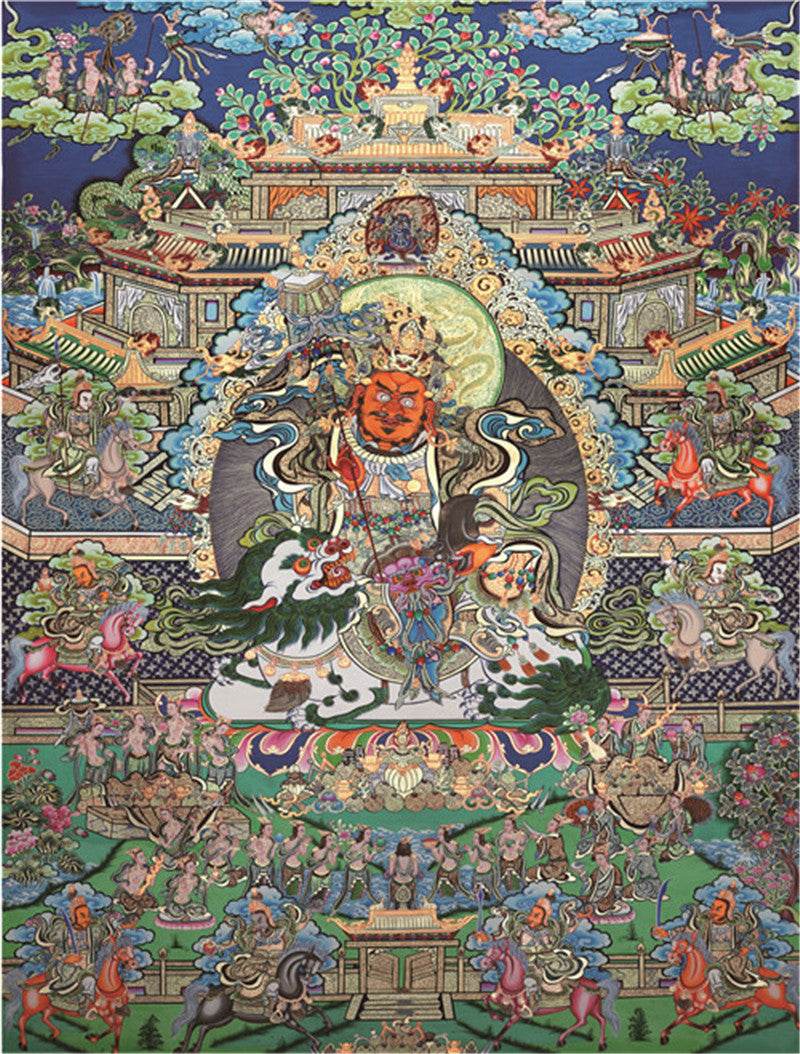 Vaisravana Image - Tibetan thangka painting, front view