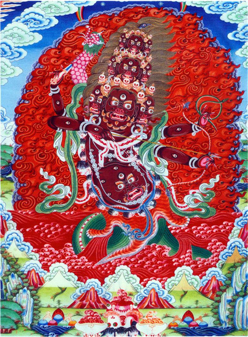 Rahula Image - Tibetan thangka painting, front view