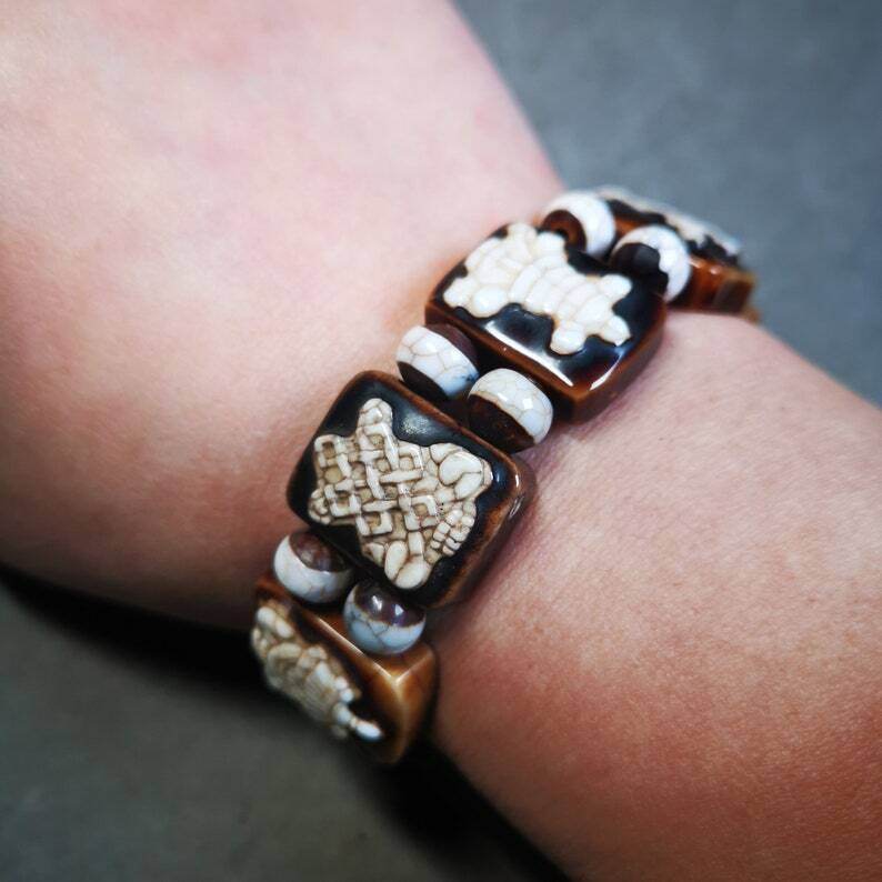 Ashtamangala Dzi Bracelet - Tibetan Buddhist mala beads, view 6