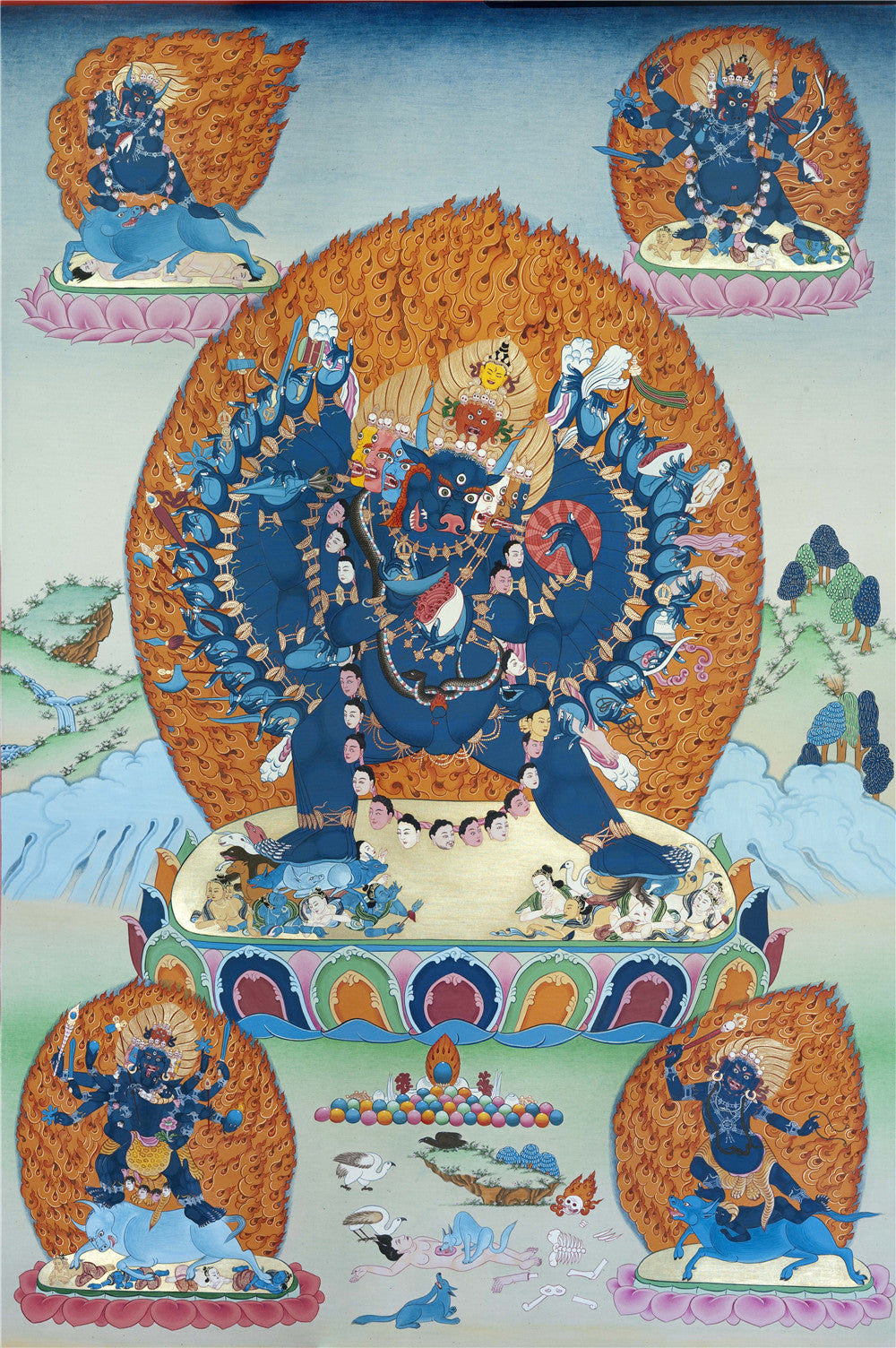 2785-唐卡-HBMT-093密集金刚-噶玛噶举-老-240dpi - Tibetan thangka painting, front view