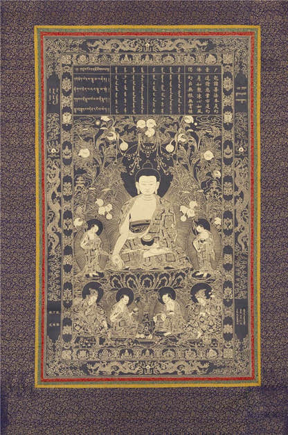 sikhina Buddha Image - Tibetan thangka painting, front view