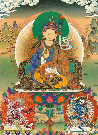 Padmasambhava - Guru Rinpoche - Tibetan thangka painting, front view