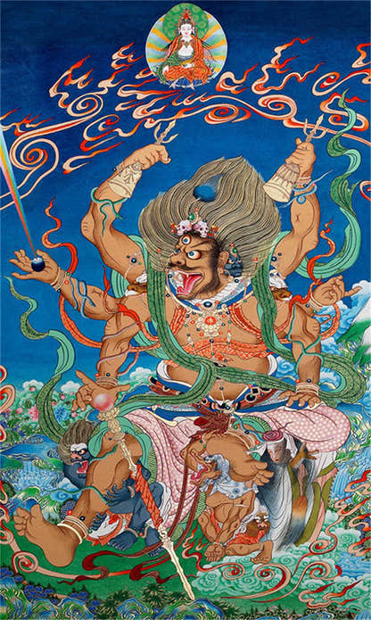 Mahakala Image - Tibetan thangka painting, front view