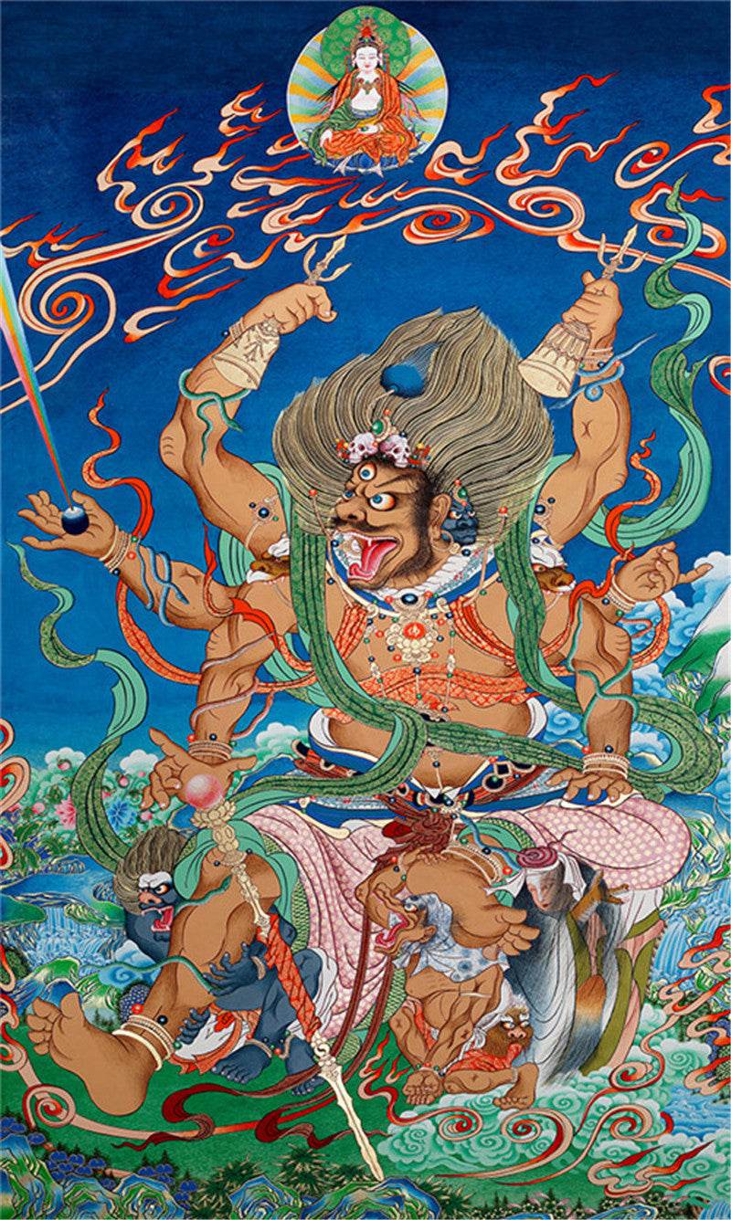 Mahakala Image - Tibetan thangka painting, front view