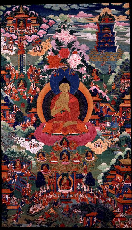 Shakyamuni Image - Tibetan thangka painting, front view