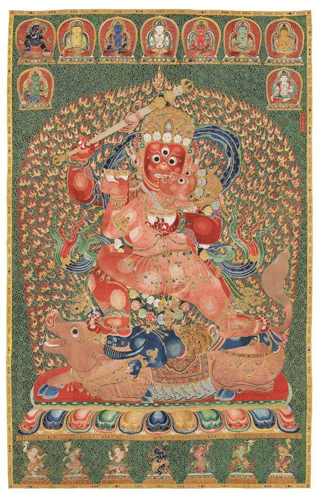 Rakta Yamari - 13th Century Old Version - Tibetan thangka painting, front view