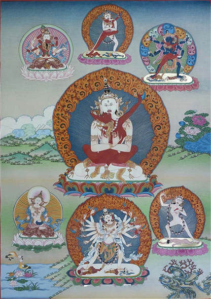 Vajrasatva in Yab Yum Image - Tibetan thangka painting, front view