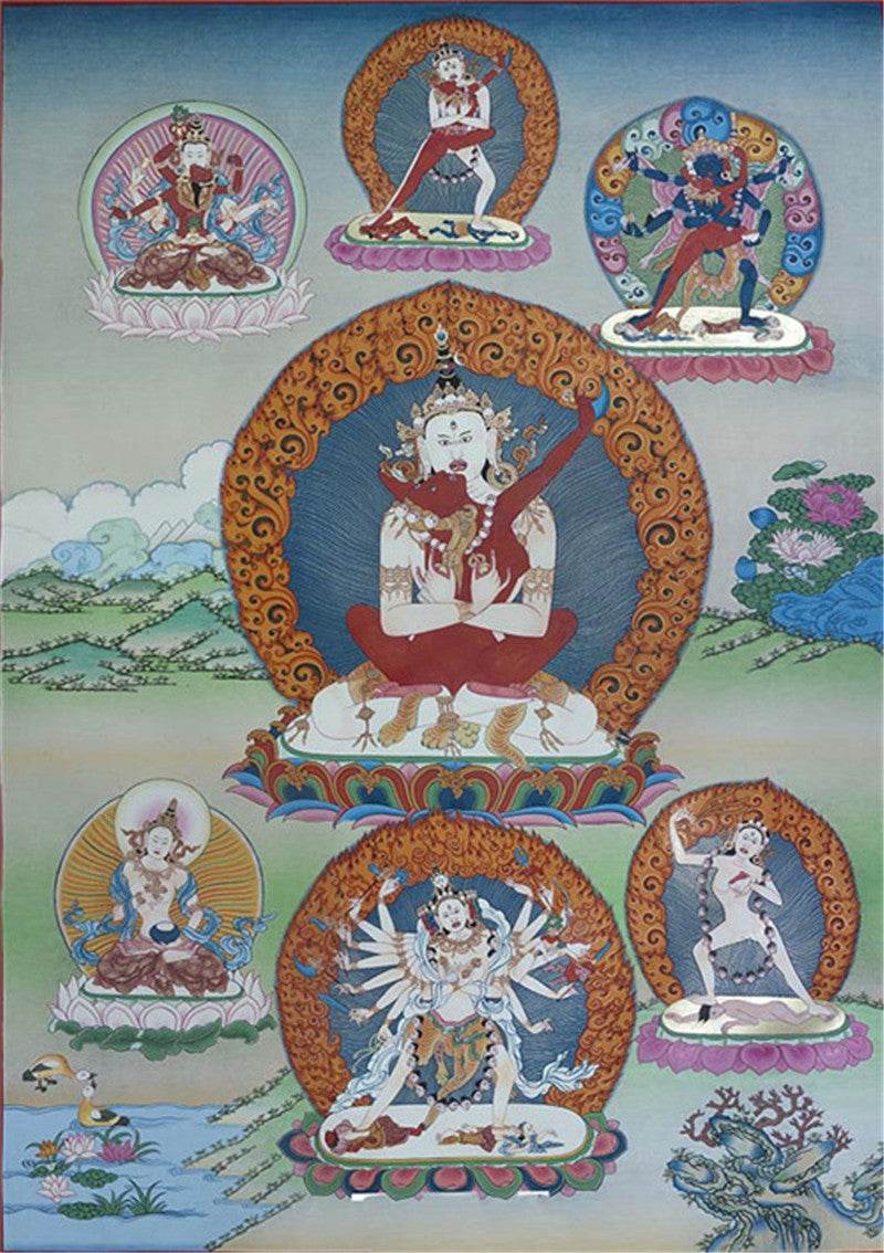 Vajrasatva in Yab Yum Image - Tibetan thangka painting, front view
