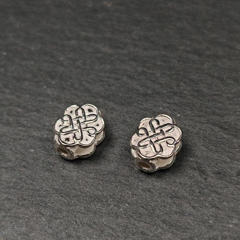Sterling Silver Lucky Knot Bead,0.4" - Tibetan Buddhist art, size reference