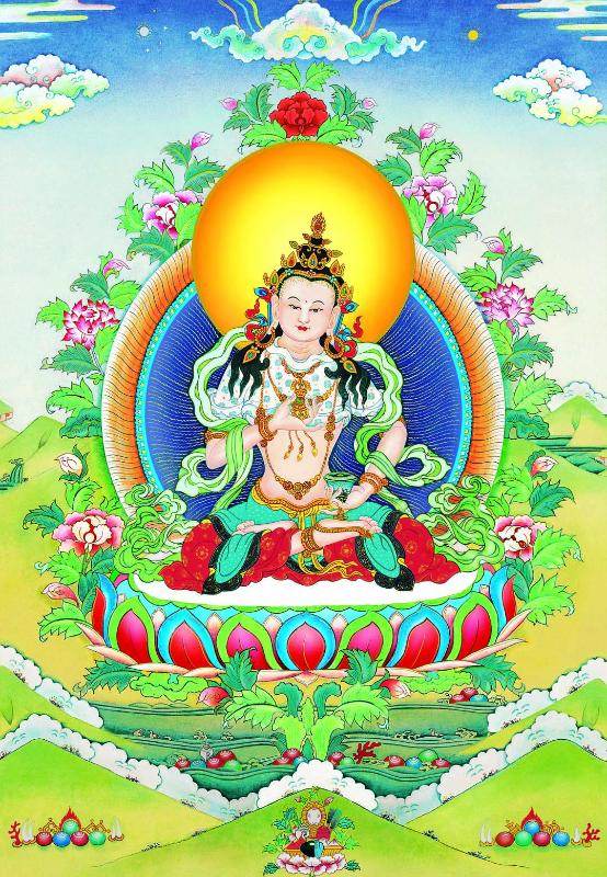 Vajrasattva - Tibetan thangka painting, front view