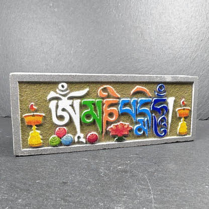 6 Mantras Stones - Artisanal Hand-Carved Mani Stones - Tibetan Buddhist art, detailed view
