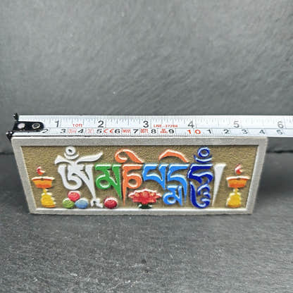 6 Mantras Stones - Artisanal Hand-Carved Mani Stones - Tibetan Buddhist art, close-up detail