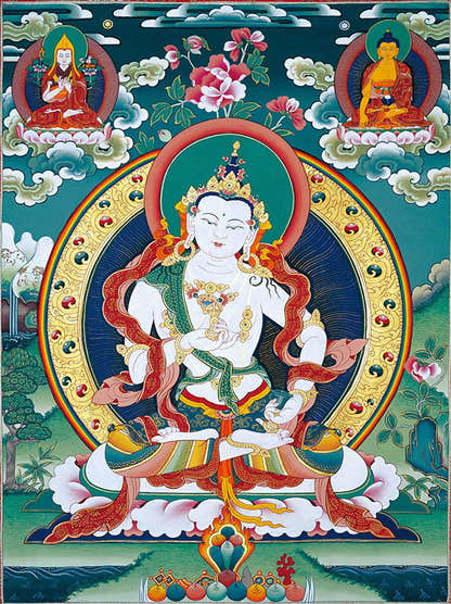 Vajrasattva - Tibetan thangka painting, front view